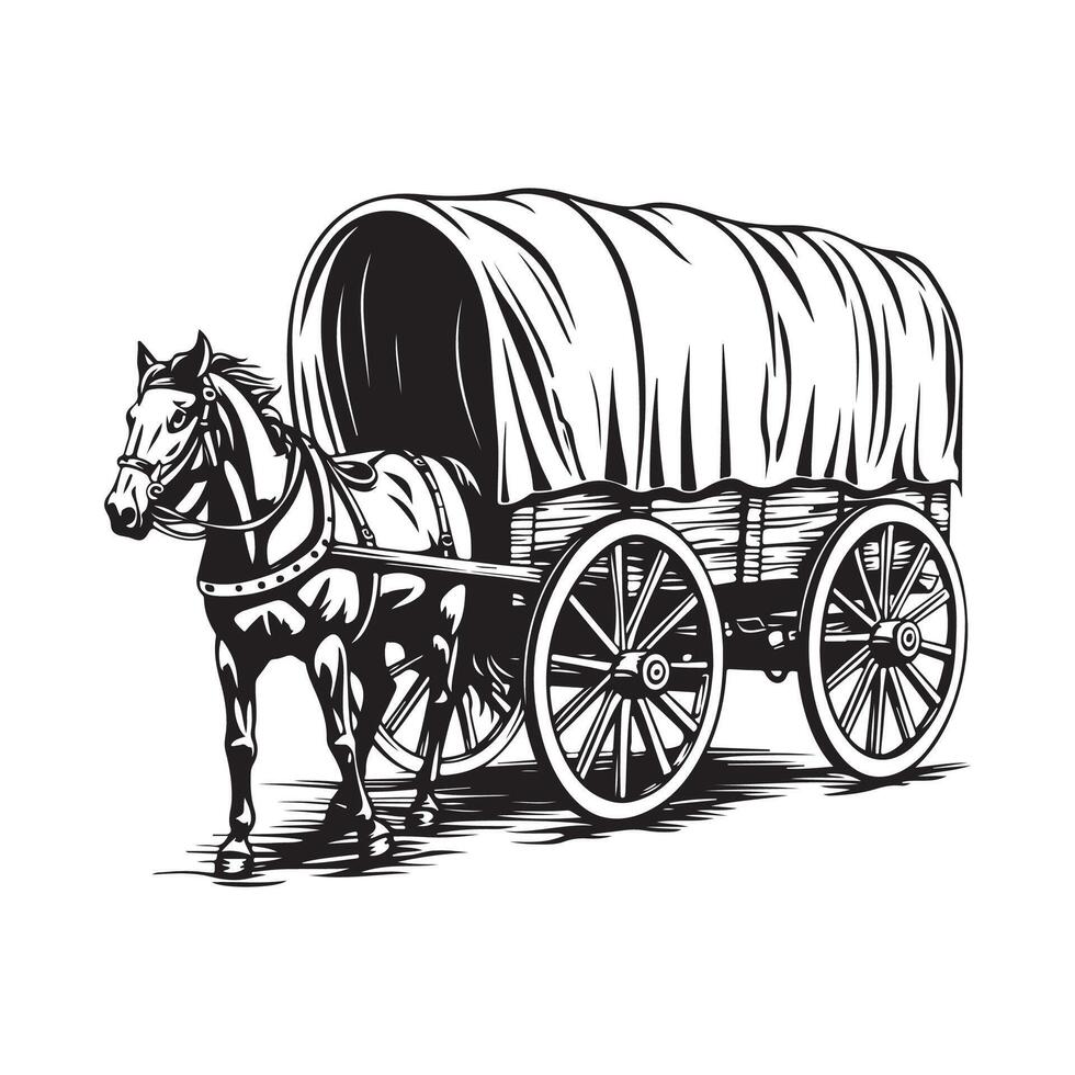 Black and White Horse Wagon Images isolated on white vector