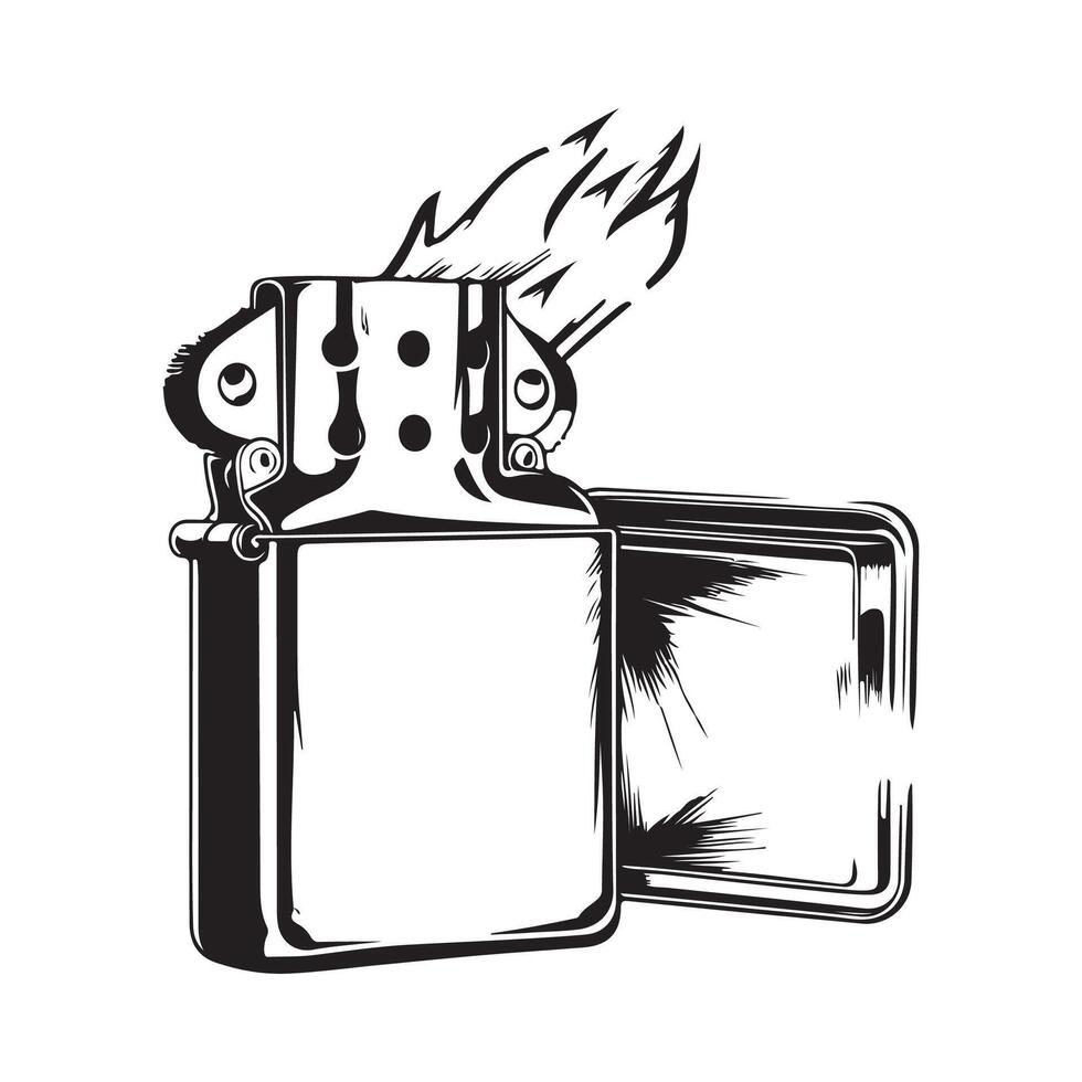 Fire flame hand lighter Black and White Stock isolated on white vector