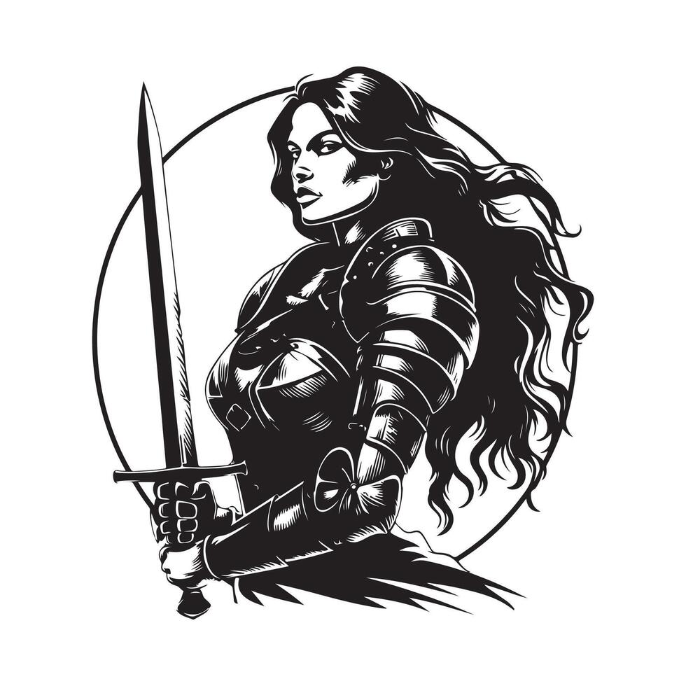 Beautiful woman medieval warrior design Image. medieval knight with sword vector
