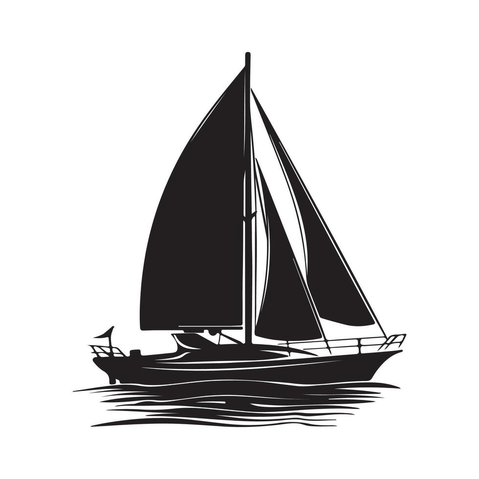 Sailing Boat logo Fisherman Sailboat on the Ocean Sea Wave Silhouette logo design vector
