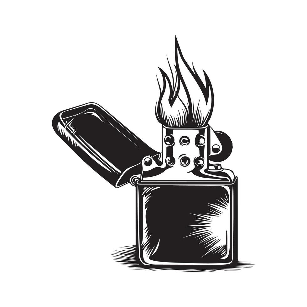 Fire flame hand lighter Black and White Stock isolated on white vector