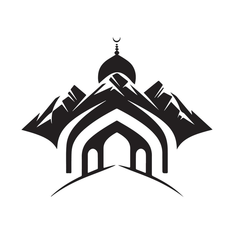 Islamic logo, Mosque icon template Stock Image isolated on mountain background vector