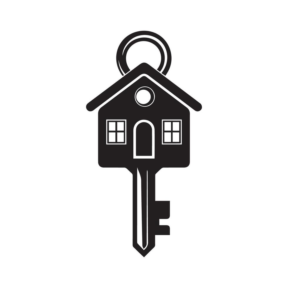 Silhouette of the keychain house with keys icon, vector