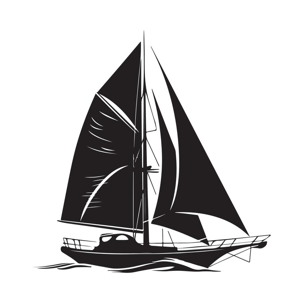 Sailing Boat logo Fisherman Sailboat on the Ocean Sea Wave Silhouette logo design vector