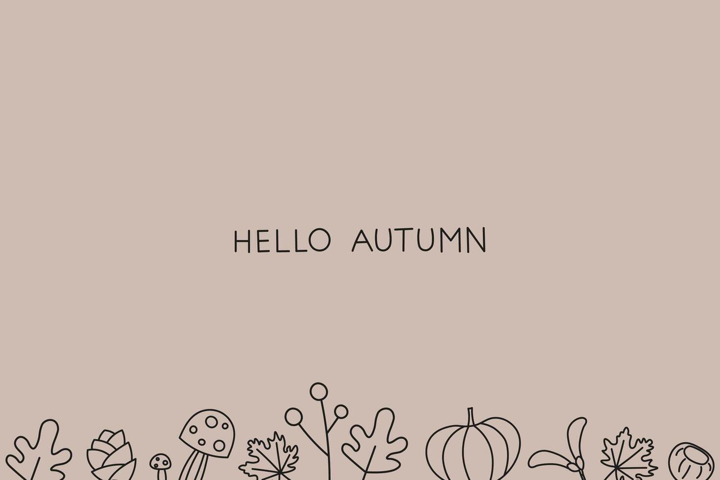 Autumn boho banner with maple leaf, rowan, oak leaf, vegetables, plants, pumpkin, flowers, cone, fly agaric. Hand drawn Fall background for Thanksgiving Day, autumnal season. Flat illustration vector