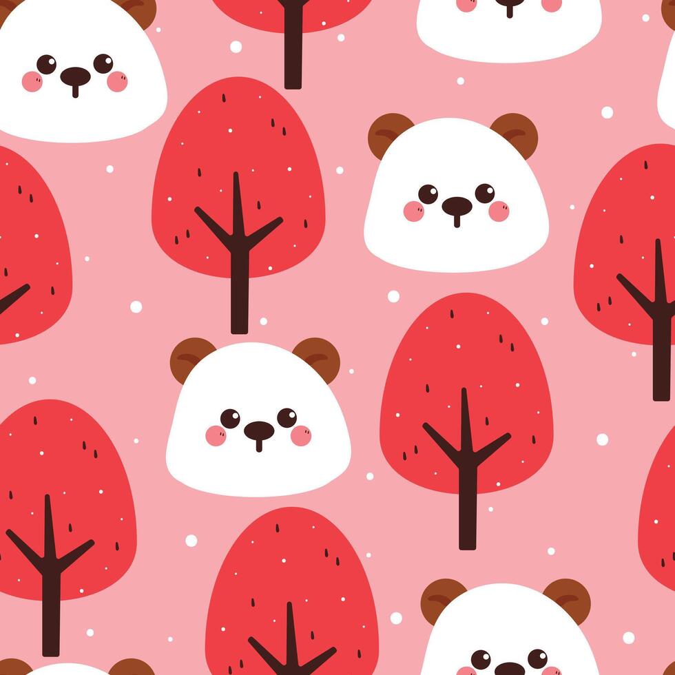 cute seamless pattern cartoon bear with tree and plant. cute wallpaper for fabric print, gift wrap paper vector