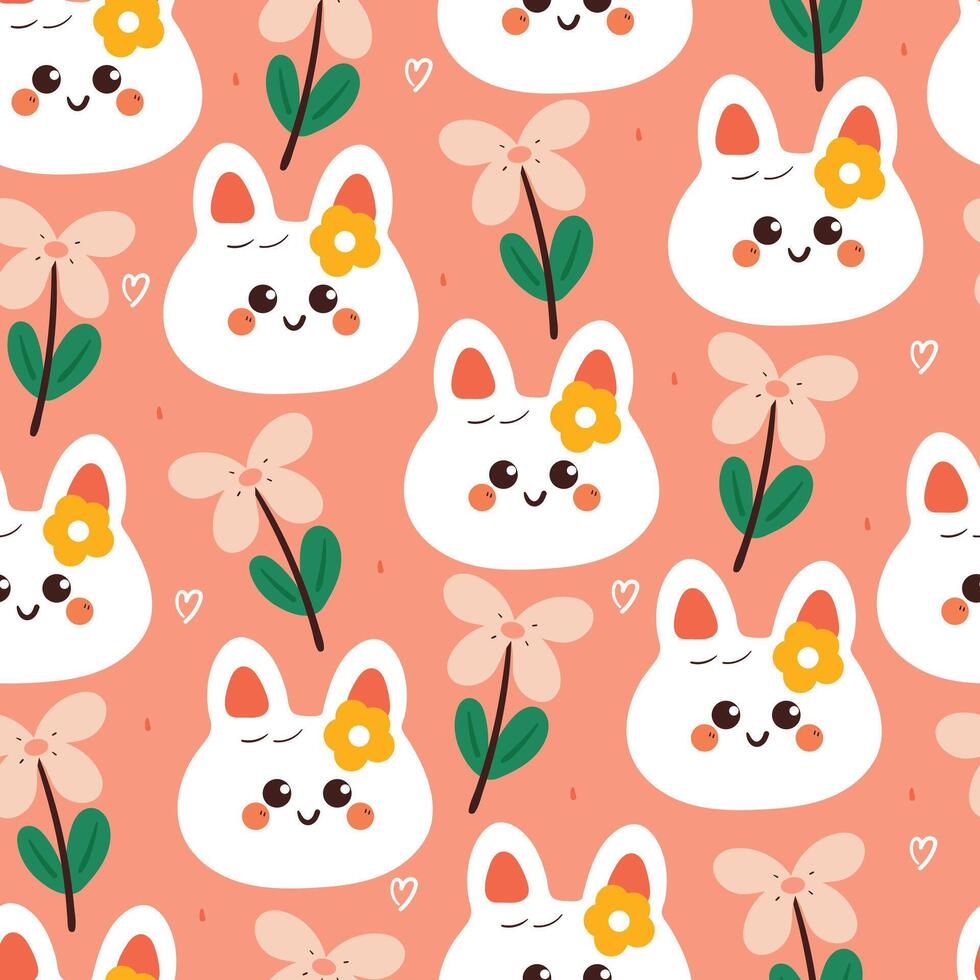 seamless pattern cartoon bunny with flower. cute animal wallpaper for fabric print, gift wrap paper vector