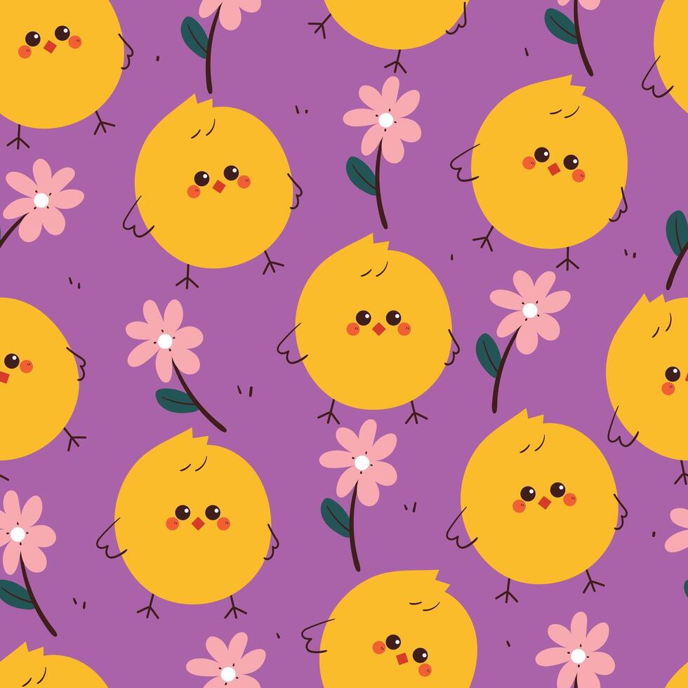 cute seamless pattern cartoon chick with flower. cute wallpaper for fabric print, gift wrap paper vector