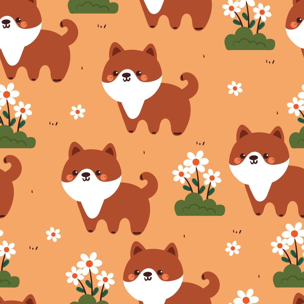 seamless pattern cartoon puppy with plant and flower. cute wallpaper for fabric print, gift wrap paper vector