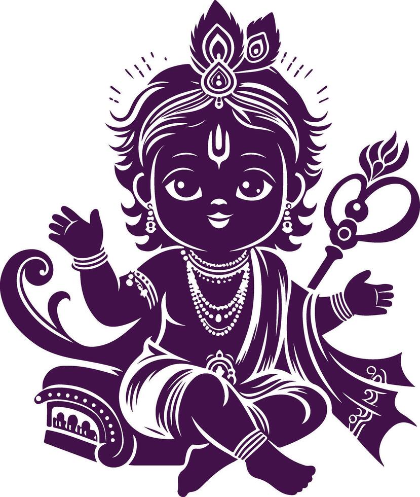 Graceful Silhouette of Baby Krishna with Flute vector