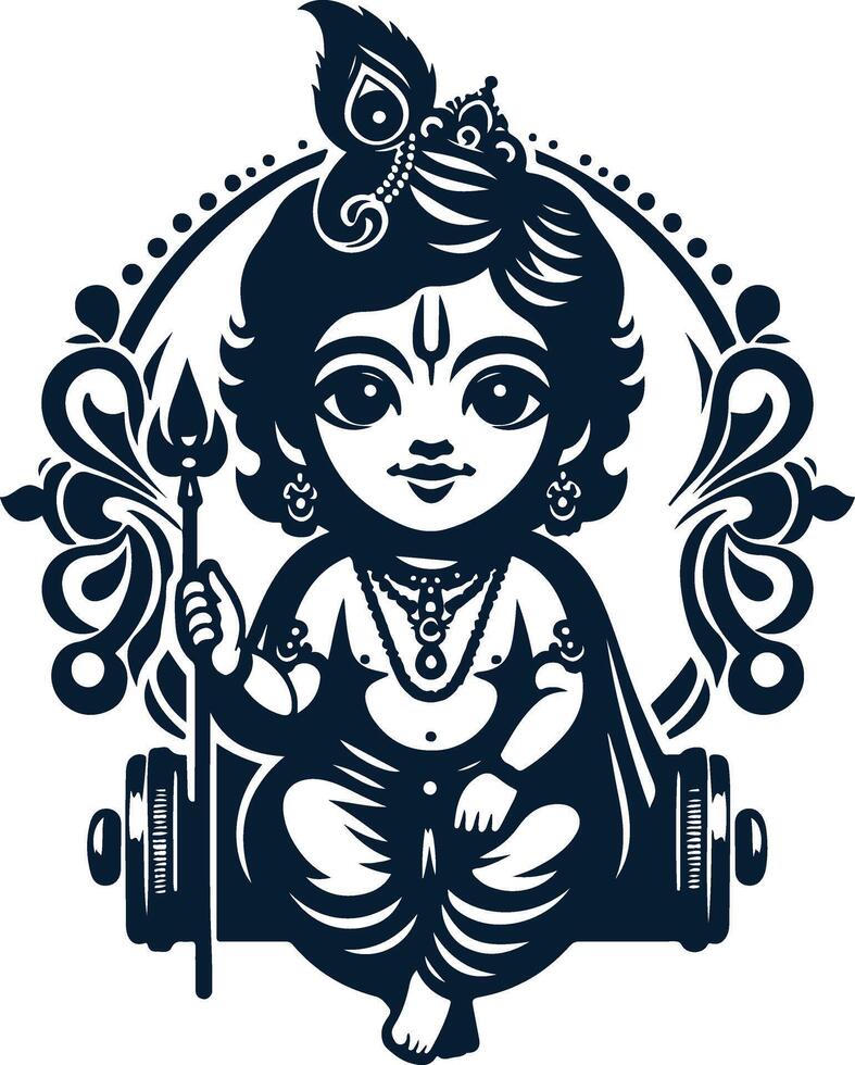 Serene Silhouette of Baby Krishna in Playful Mood vector