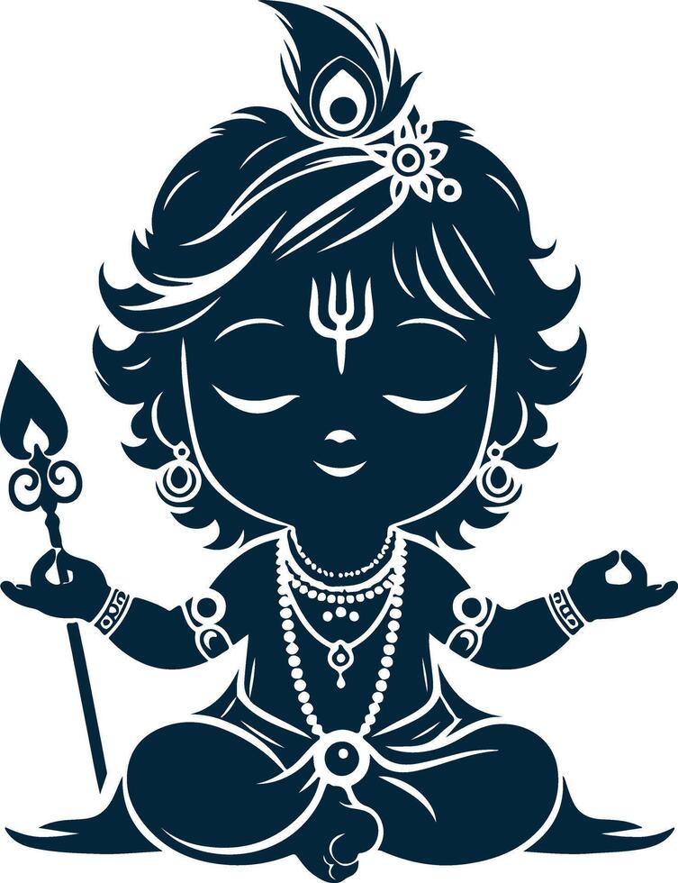 Divine Baby Krishna Silhouette Playing Flute vector
