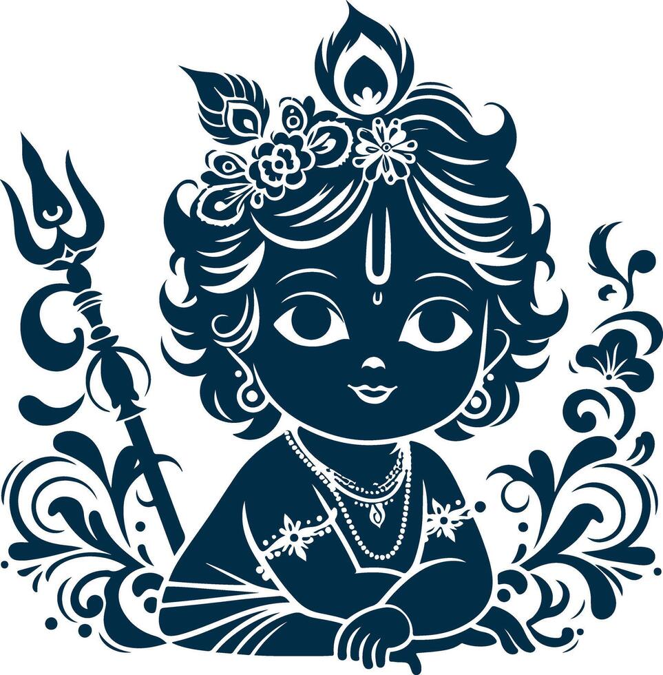 Elegant Black Silhouette of Baby Krishna vector