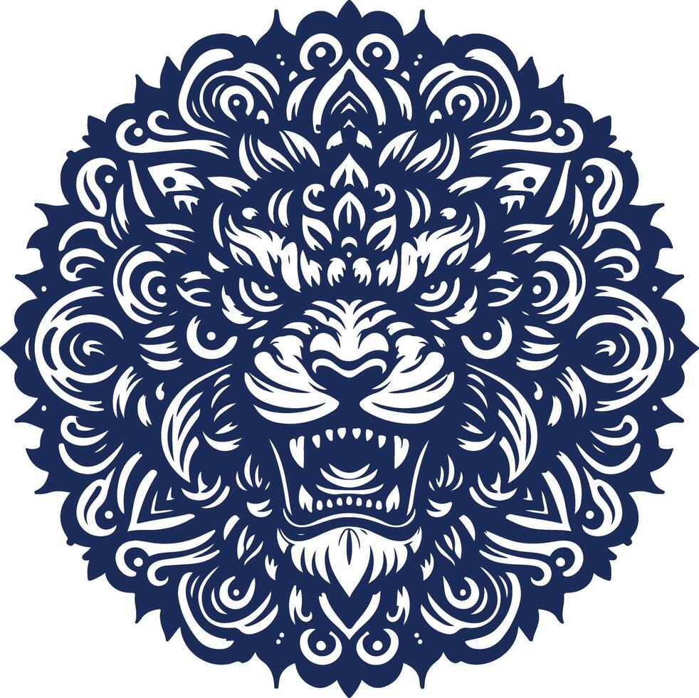 Colorful lion head mandala arts, isolated on black background vector