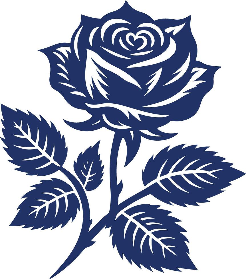 The Intricate Black Silhouette of a Rose in Pure Stature vector