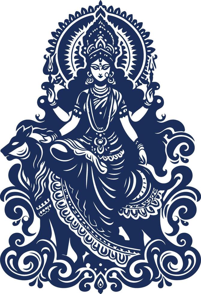 Intricate Black illustration Art Depicting the Divine Goddess Maa Durga in All Her Glory vector