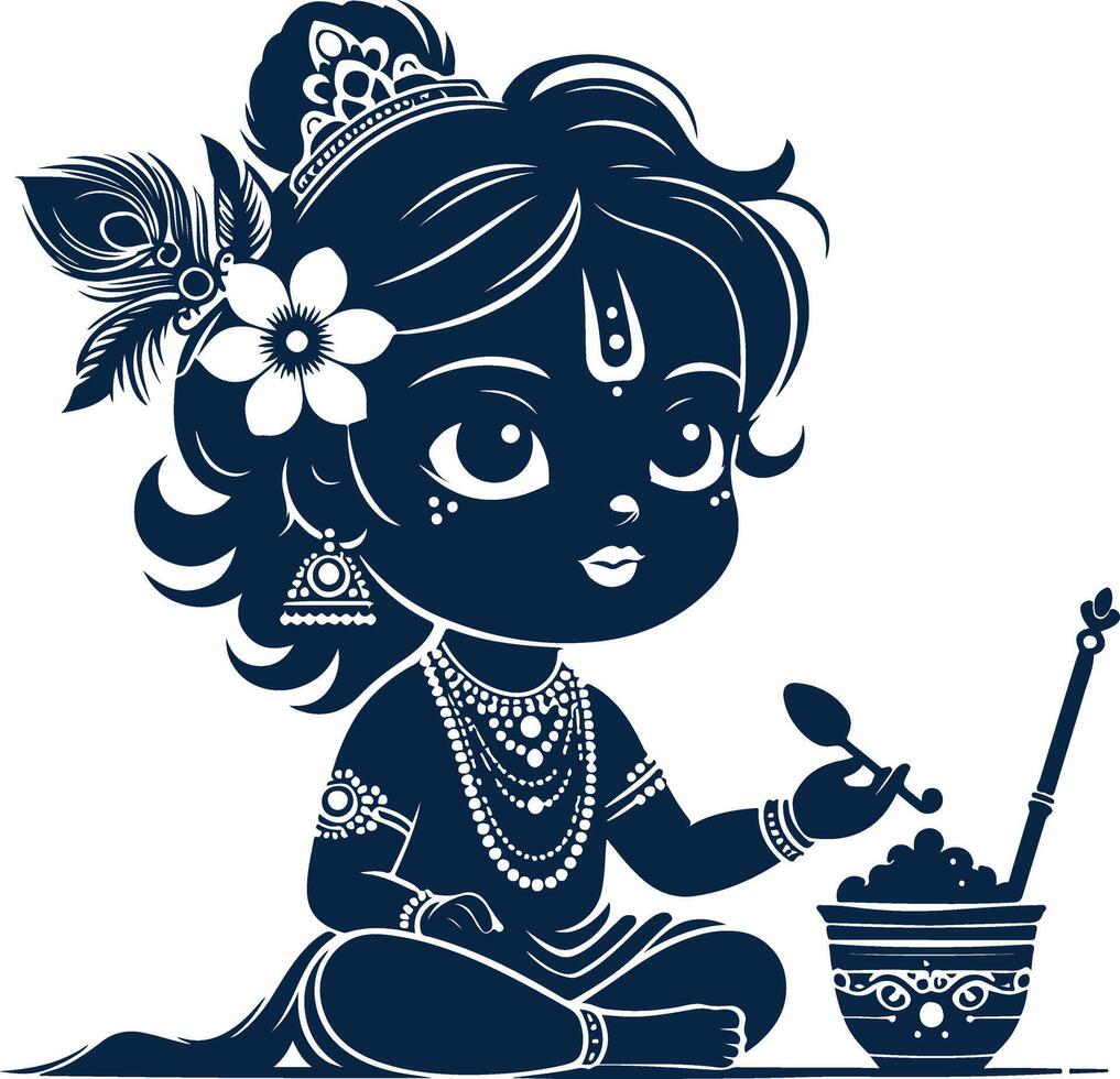 Sacred Baby Krishna Silhouette with Peafowl Feather vector