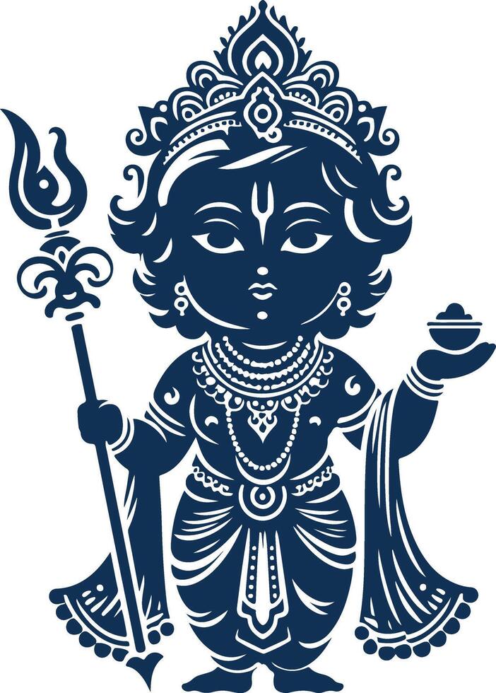 Blissful Baby Krishna Silhouette in Mythical Dance vector