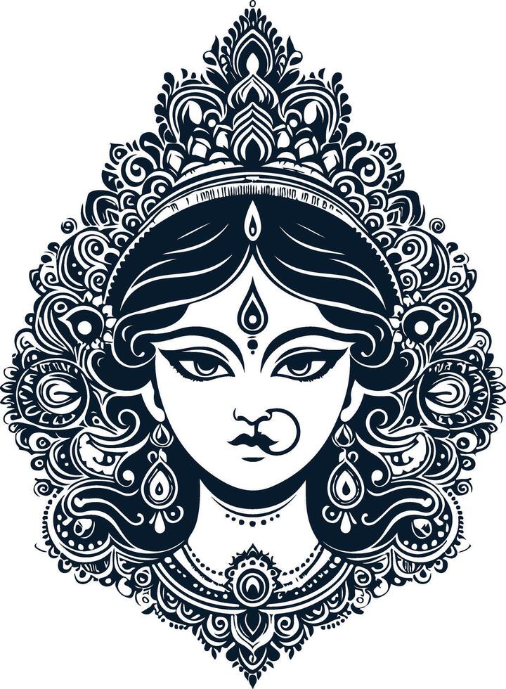 Enigmatic Black Vectors Silhouette of Goddess Maa Durga The Divine Warrior Queen
