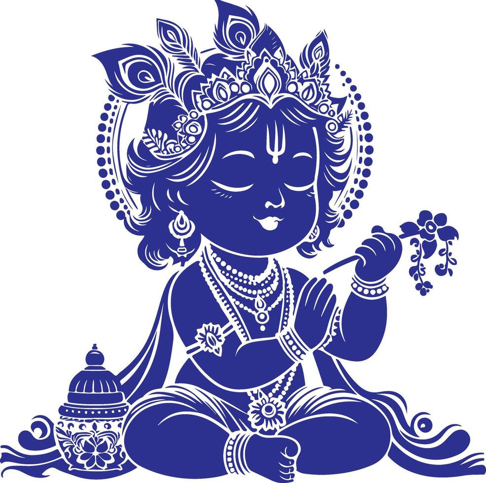 Innocent Baby Krishna Silhouette with Playful Expression vector