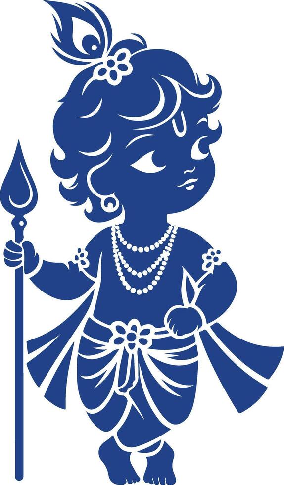 Mystical Baby Krishna Silhouette with Flute and Feather vector