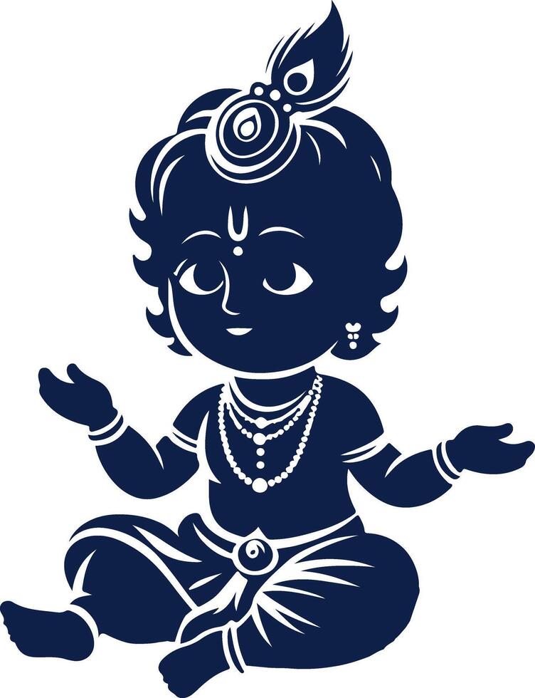 Charming Black Silhouette of Baby Krishna Holding Flute vector