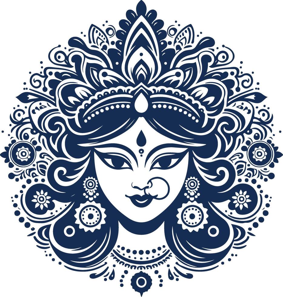 Stunning Black Illustration of Goddess Maa Durga in Her Fierce Form vector