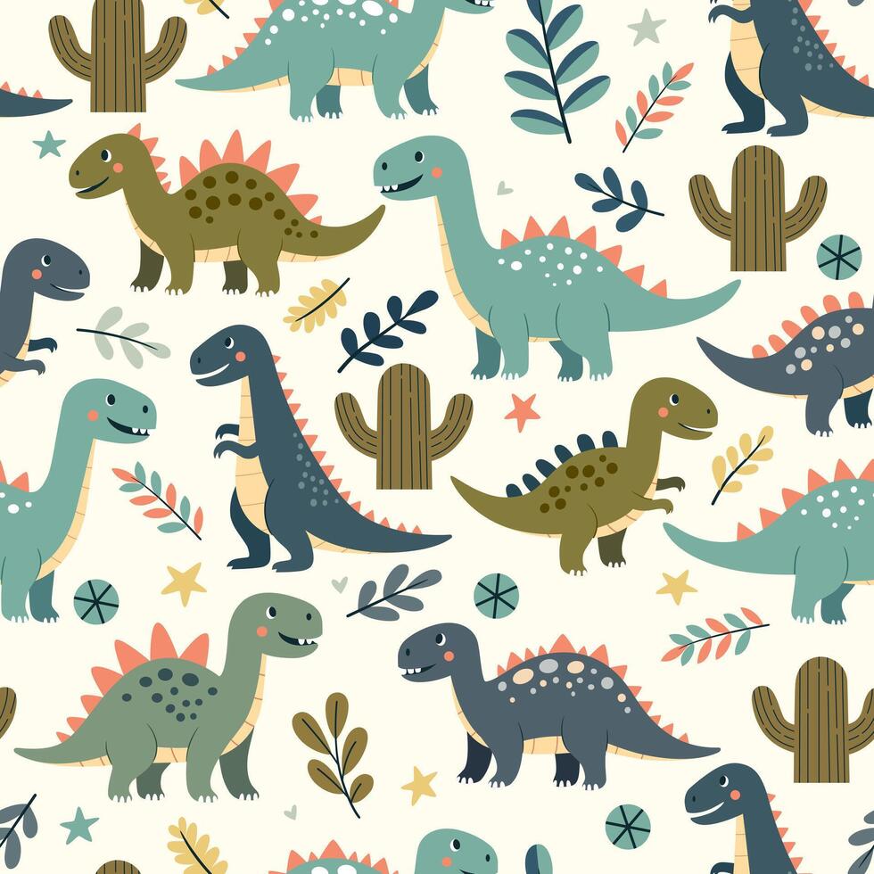 Dinosaur minimal cartoon seamless pattern background vector