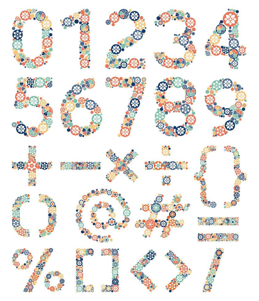 Flower numbers alphabet letters fonts color vector