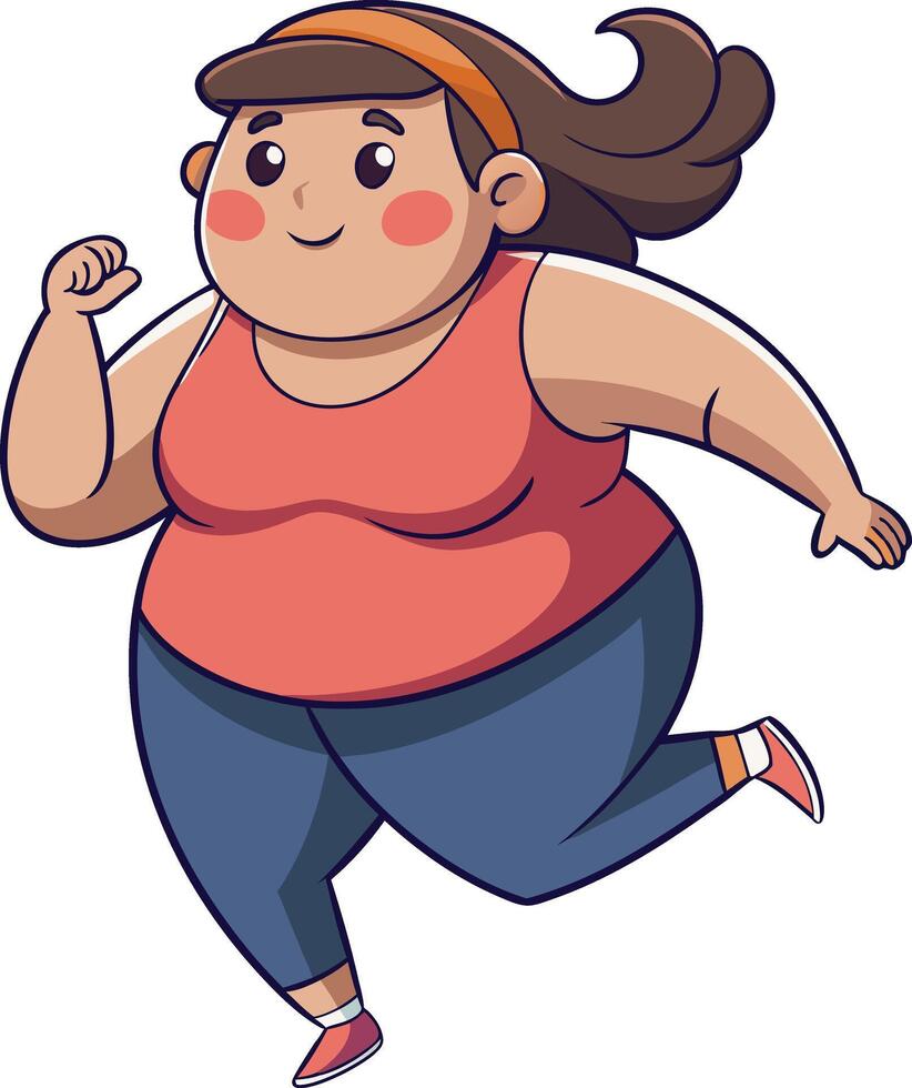 Fat Woman Running Pose Cartoon Character vector