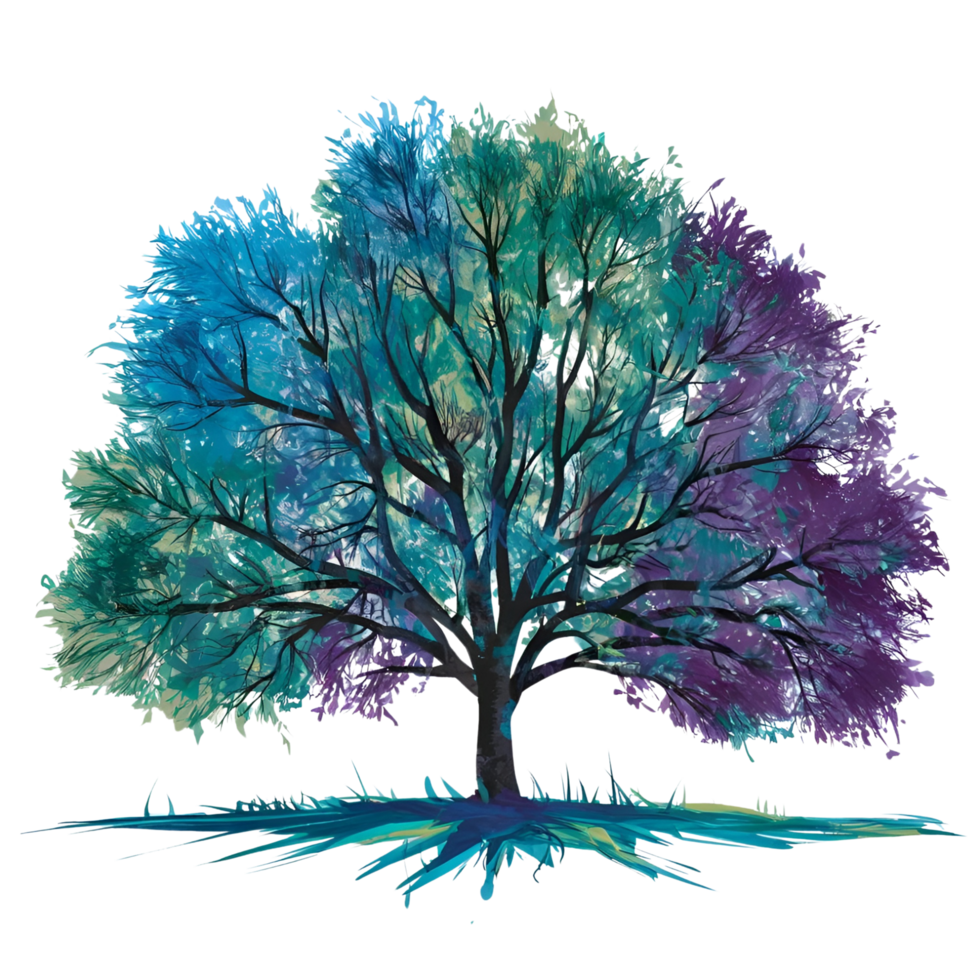 a painting of a tree with blue png