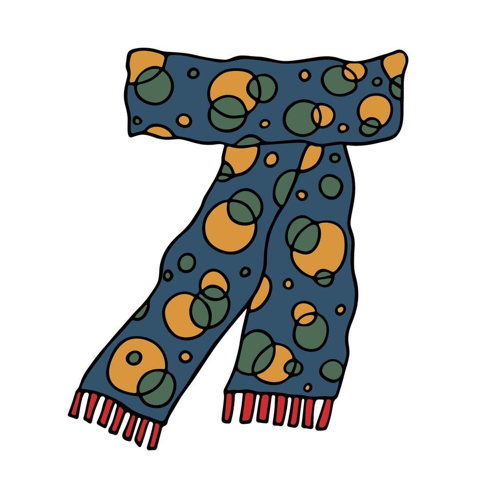 Knitted scarf doodle Hand drawn winter accessories Single design element for card, print, design, decor vector
