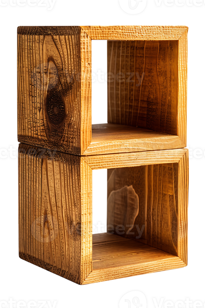Vertical wooden cube shelf isolated on transparent background png