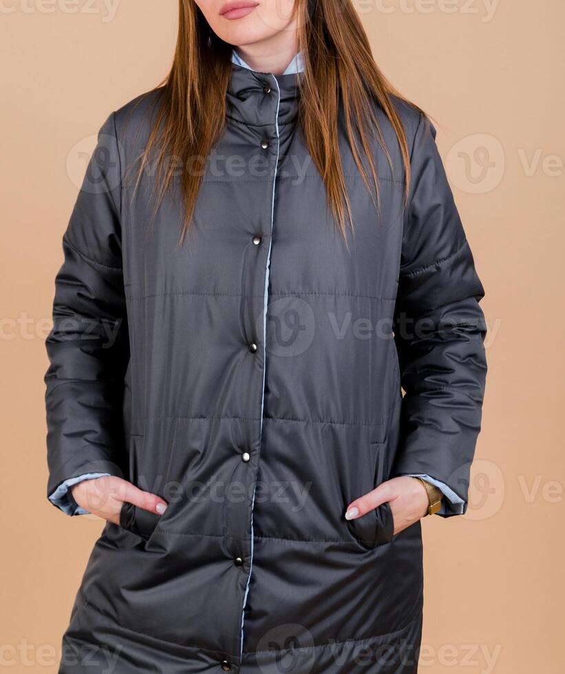 Gray Winter Coat. Vertical Photo