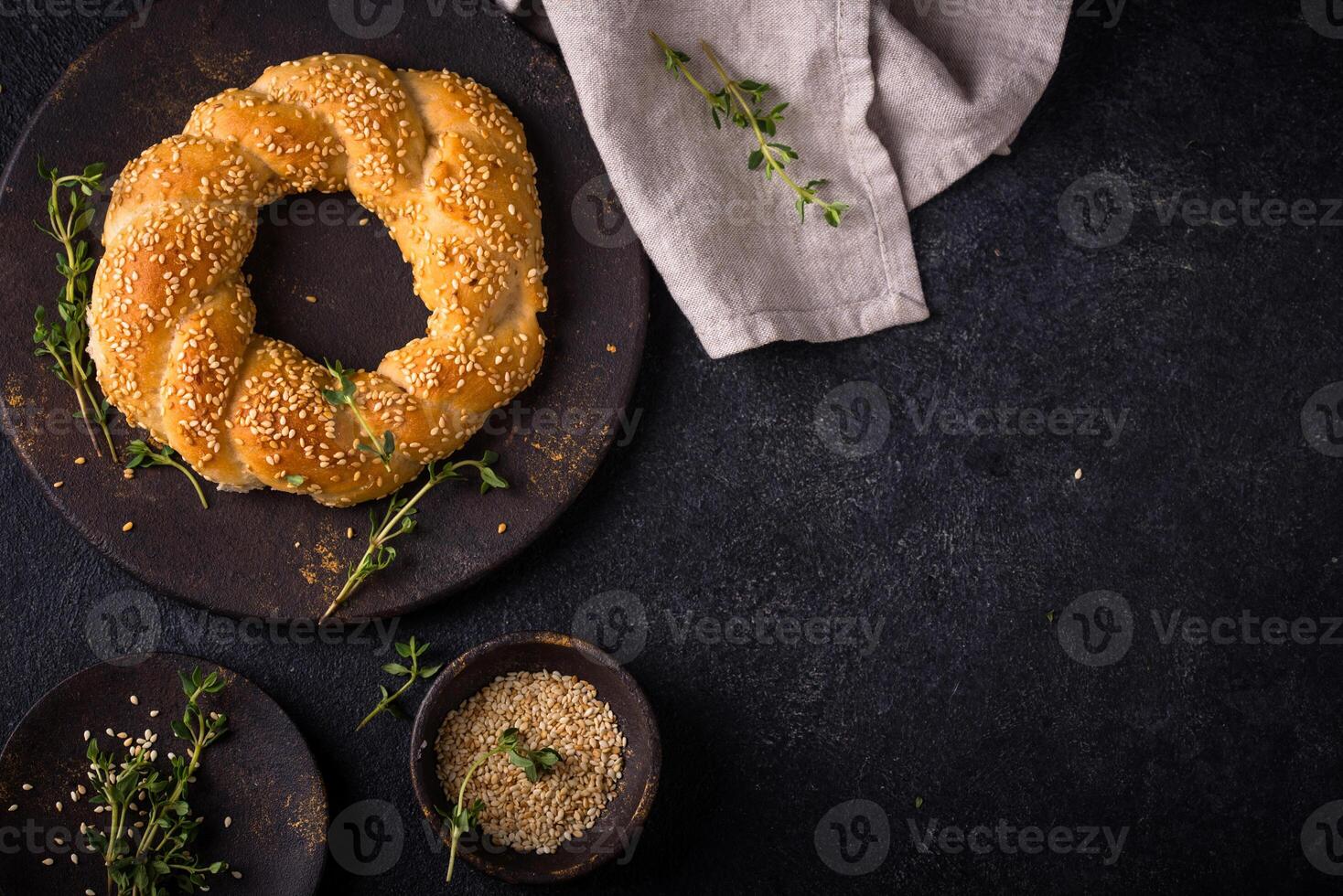 Traditional Turkish bagel simit with sesame photo