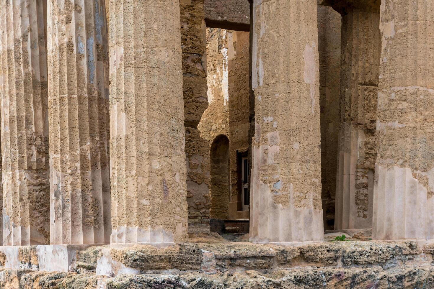 Agrigento, Italy-May 10, 2022-particular of the Temple of Concordia inside the valley of the temples, an archaeological park near Agrigento during a sunny day photo