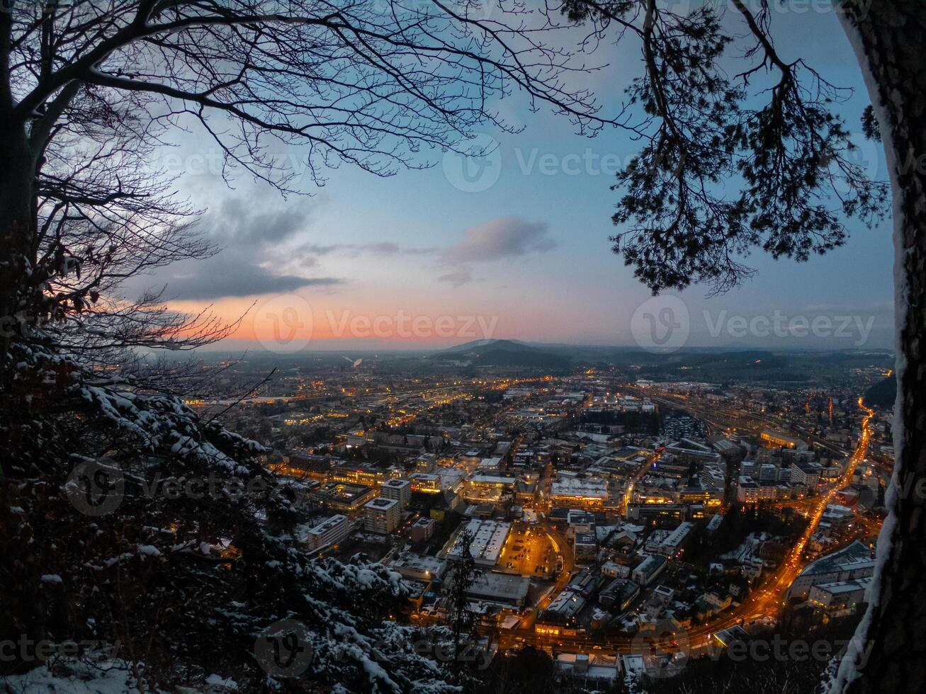 Aerial view on Old Town in Salzburg, Austria, View on buildings from above. Hohensalzburg Castle landmark of the city of Salzburg. photo