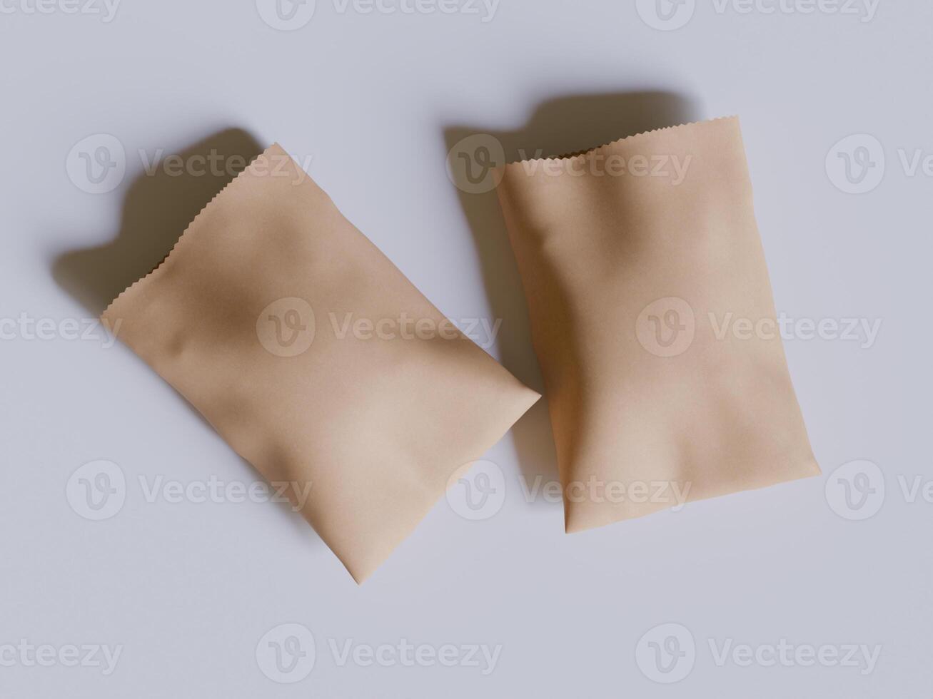 Brown paper bags isolated on gray background. realistic illustration of craft package mockup with blank space for branding, takeaway food photo