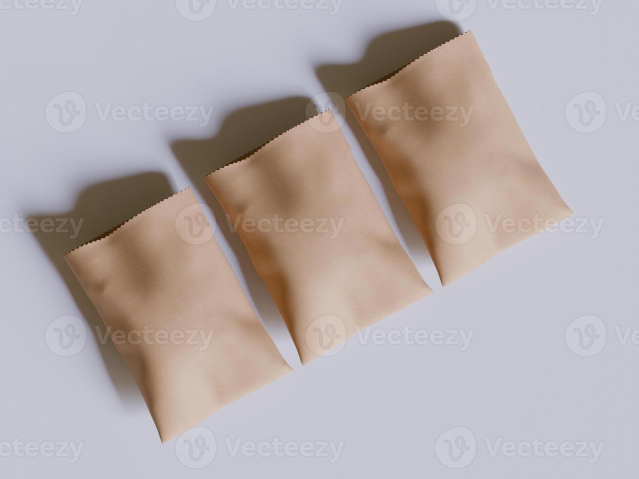 Brown paper bags isolated on gray background. realistic illustration of craft package mockup with blank space for branding, takeaway food photo