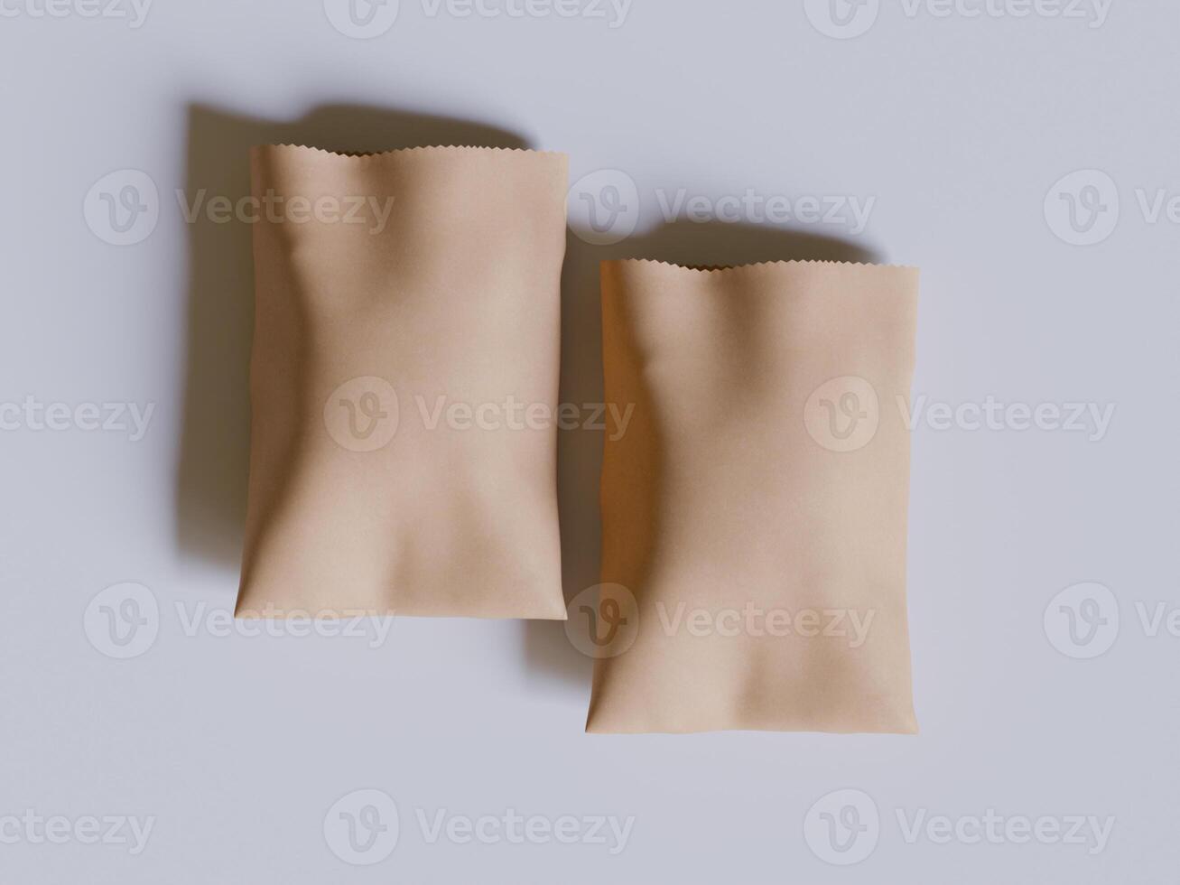 Brown paper bags isolated on gray background. realistic illustration of craft package mockup with blank space for branding, takeaway food photo