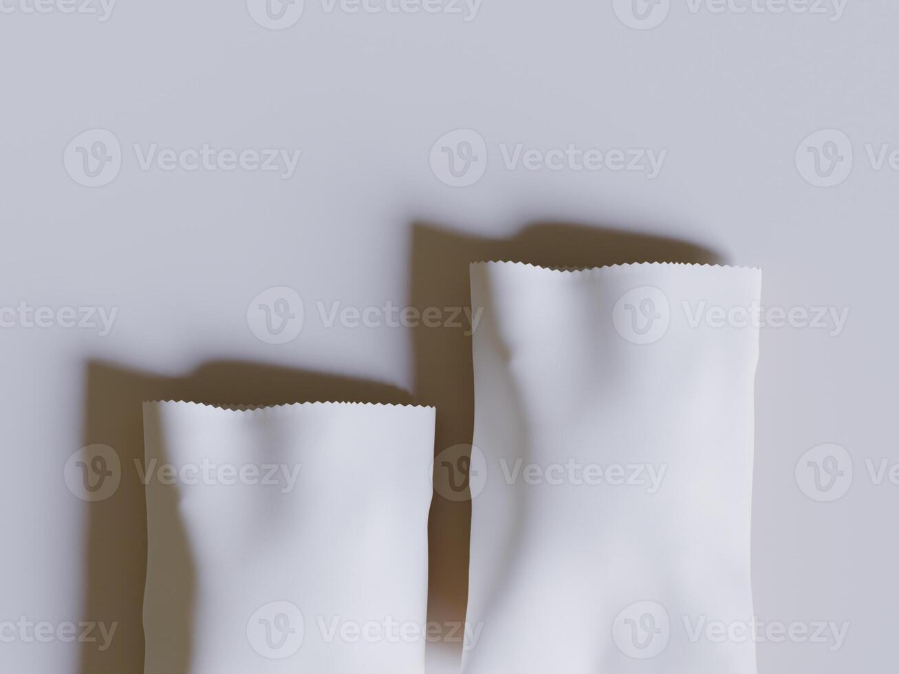White paper bags isolated on gray background. realistic illustration of craft package mockup with blank space for branding, takeaway food photo