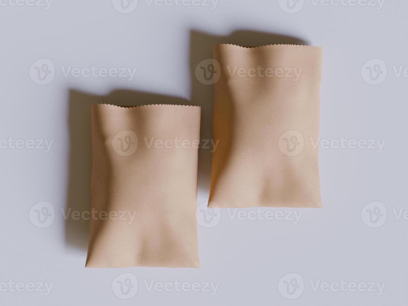 Brown paper bags isolated on gray background. realistic illustration of craft package mockup with blank space for branding, takeaway food photo