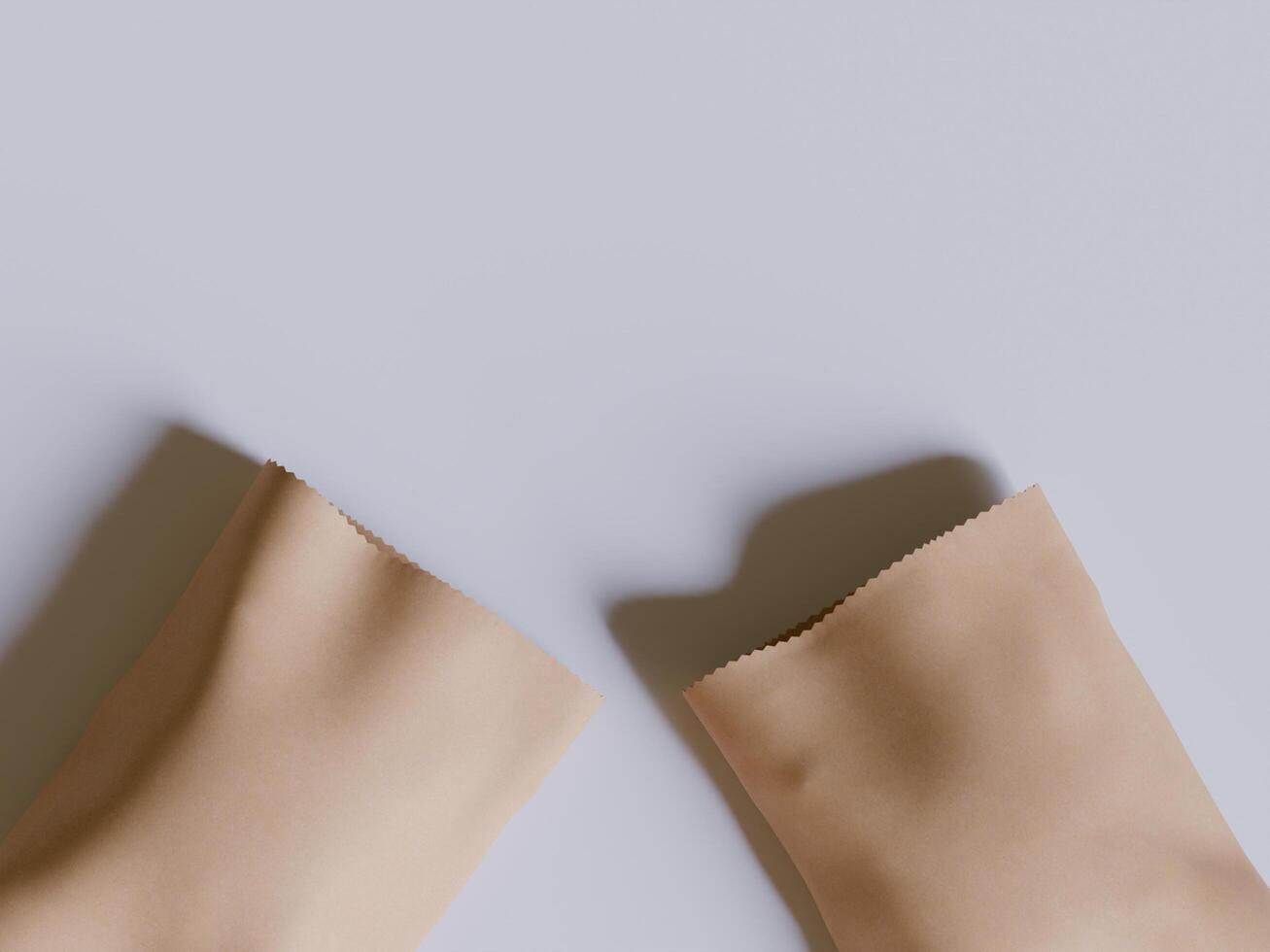 Brown paper bags isolated on gray background. realistic illustration of craft package mockup with blank space for branding, takeaway food photo