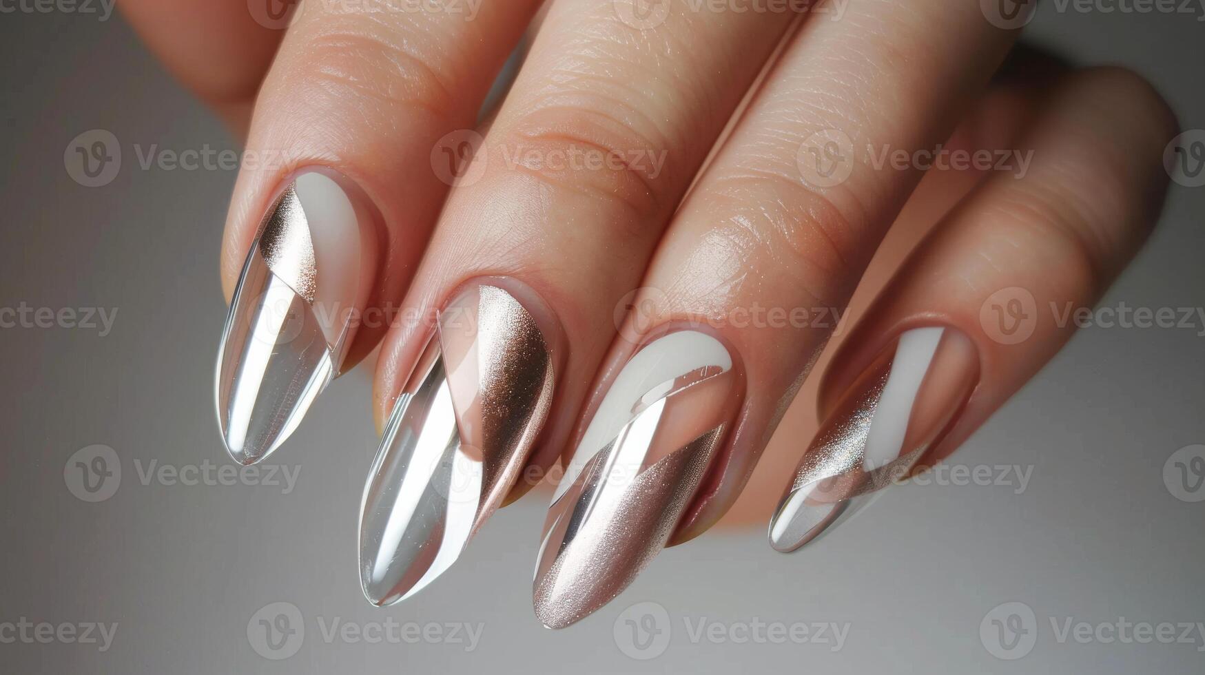 Chic Negative Space Nail Art Design with Metallic Accents for Stylish Manicure Posters or Beauty Publications photo