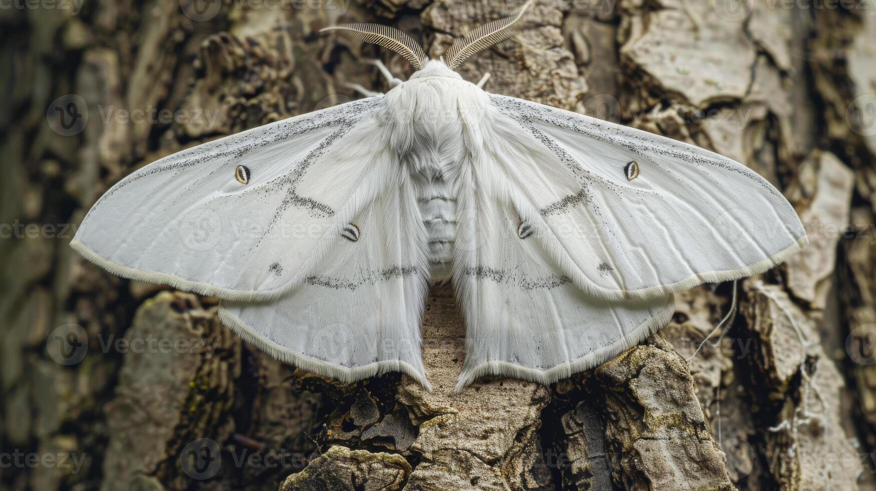 CloseUp of a Snowy White Moth Resting on Tree Bark, Nature, Wildlife Photography for Posters, Prints photo