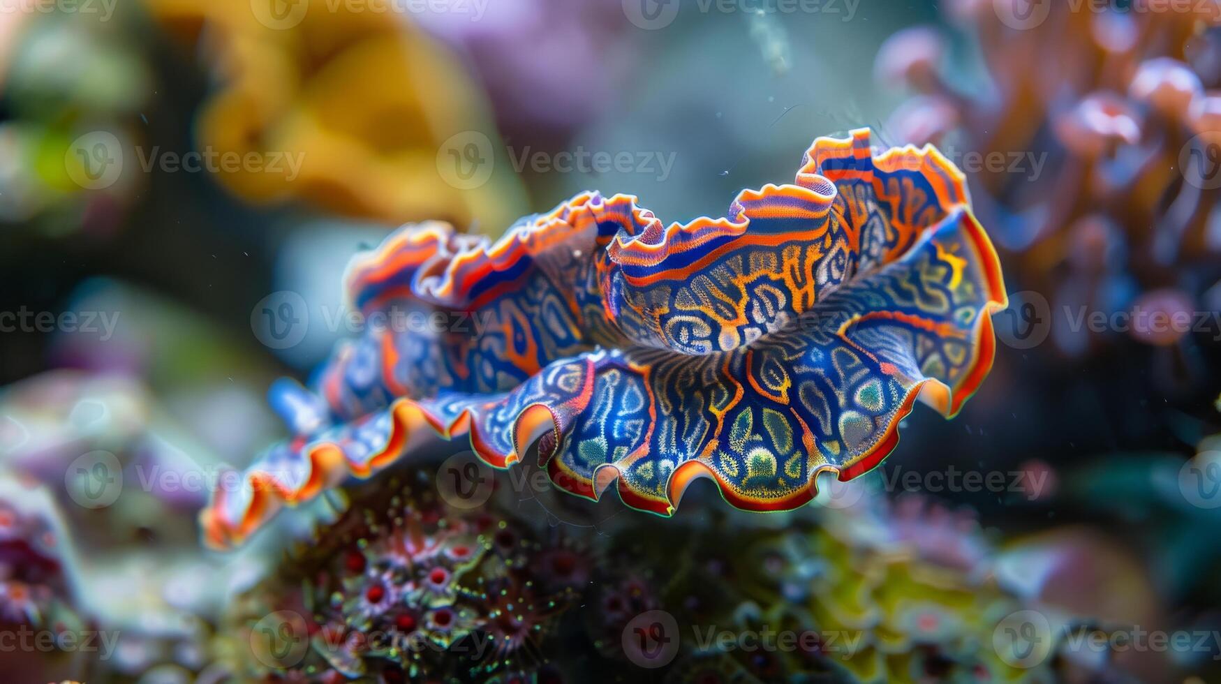 Vibrant Angularworm Underwater CloseUp with Colorful Coral Reef Background for Marine Biology and Aquatic Life Studies photo