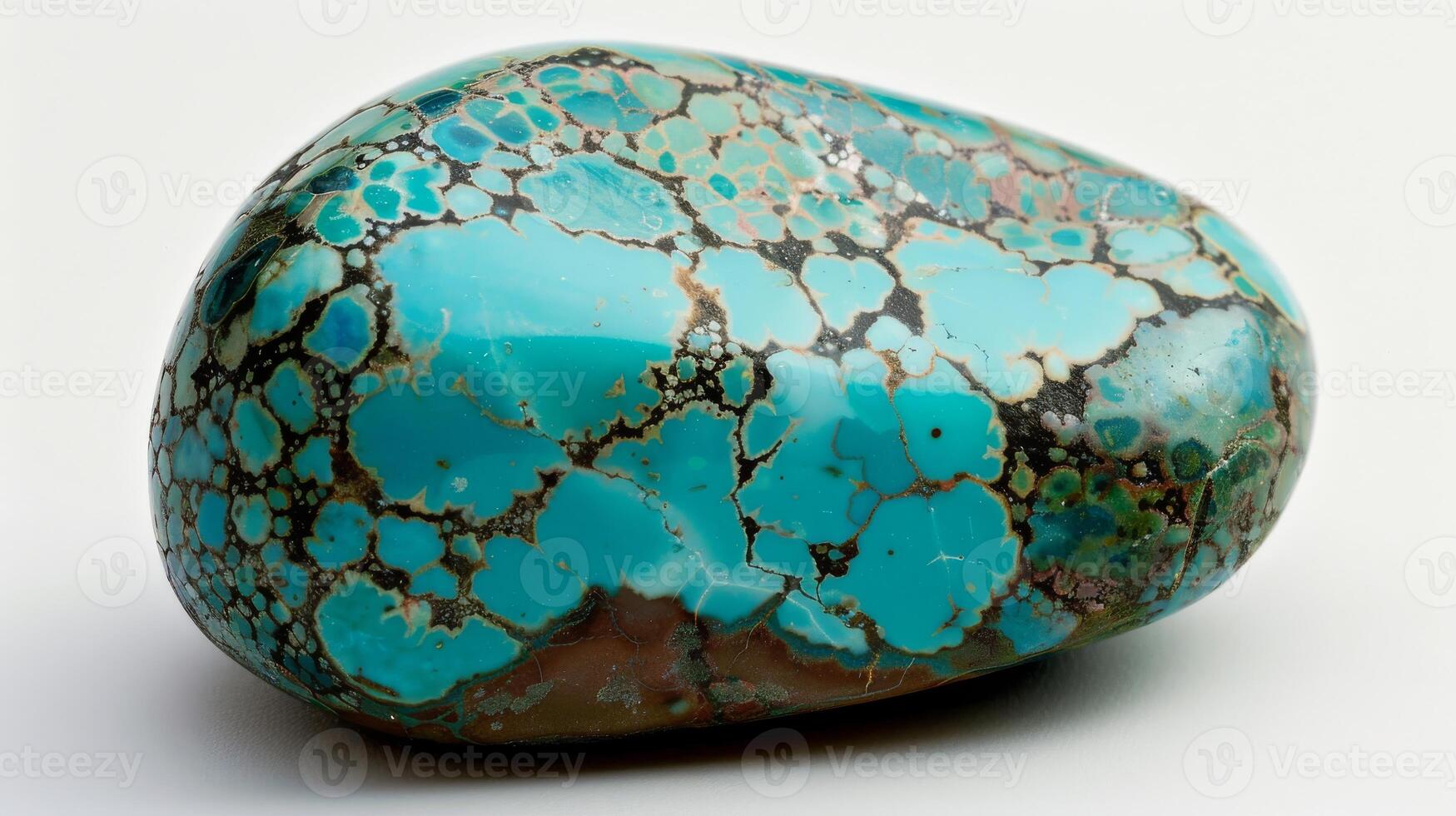Detailed CloseUp of Polished Turquoise Gemstone with Unique Patterns and Vibrant Colors for NatureInspired Designs photo