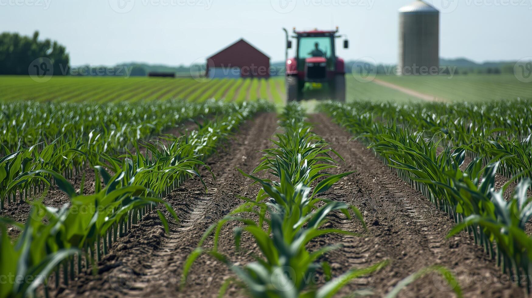 Agronomist Applying Bioexpanders in Cornfield with Tractor on Farm photo