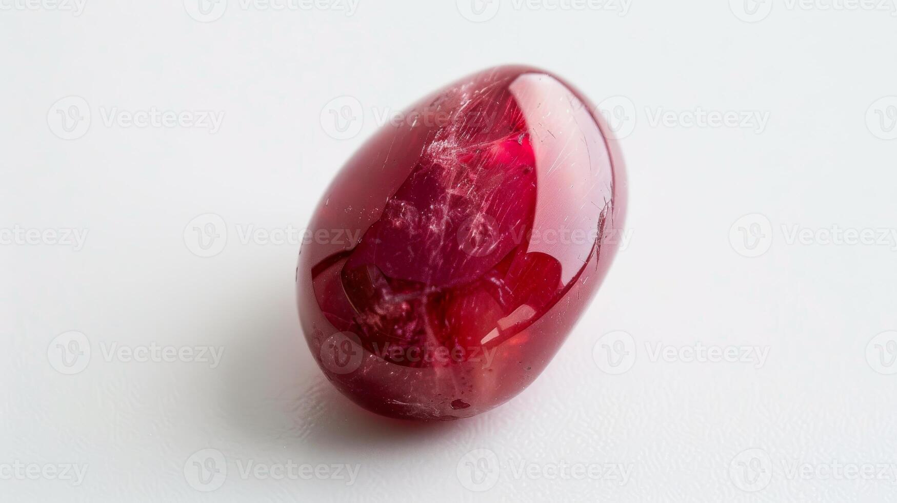 CloseUp Shot of a Single Polished Ruby Gemstone on a White Background for Jewelry and Gemology Concepts photo