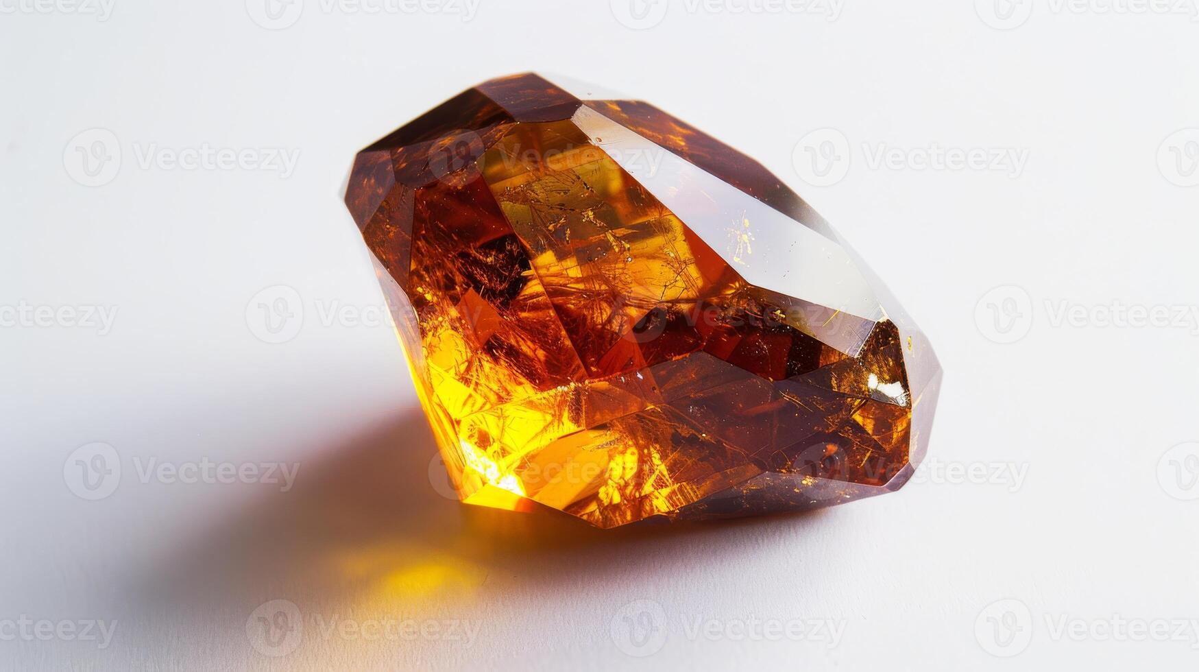 CloseUp of a Single Polished Sphalerite Gemstone with Amber and Yellow Hues on White Background photo